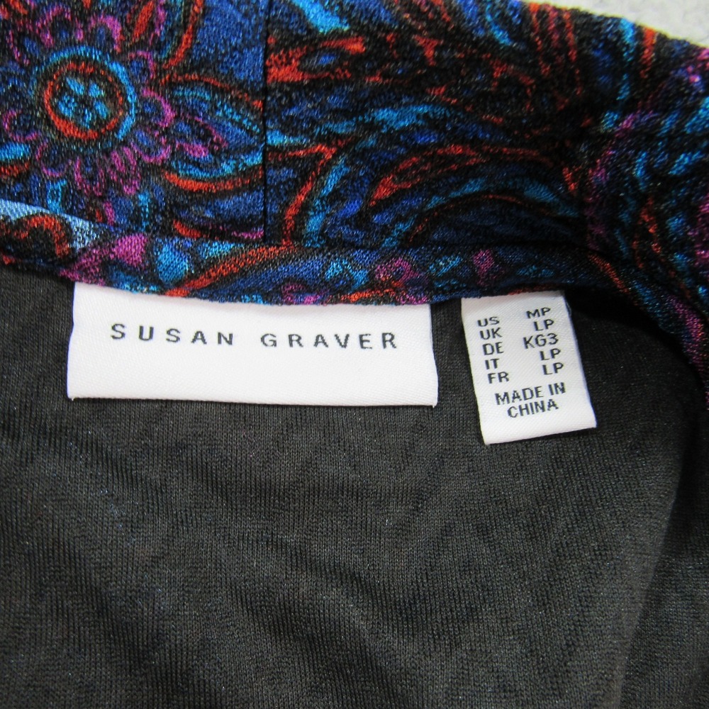 Susan‎ Graver Womens Open Front Duster Cardigan Blue Paisley Pattern  Med - Picture 3 of 7